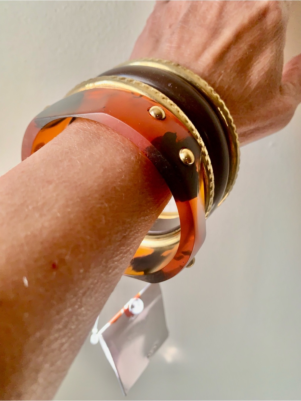 Tortoiseshell and Gold Resin Bangle Bracelet